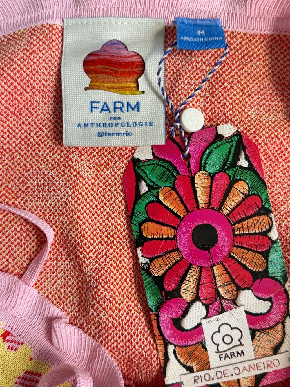 NWT Farm Rio x Anthropologie Knit Cutout Pink Mini Dress Size M - Picture 7 of 9